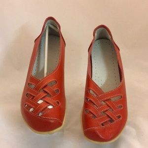 Women Red Leather Flat Shoes